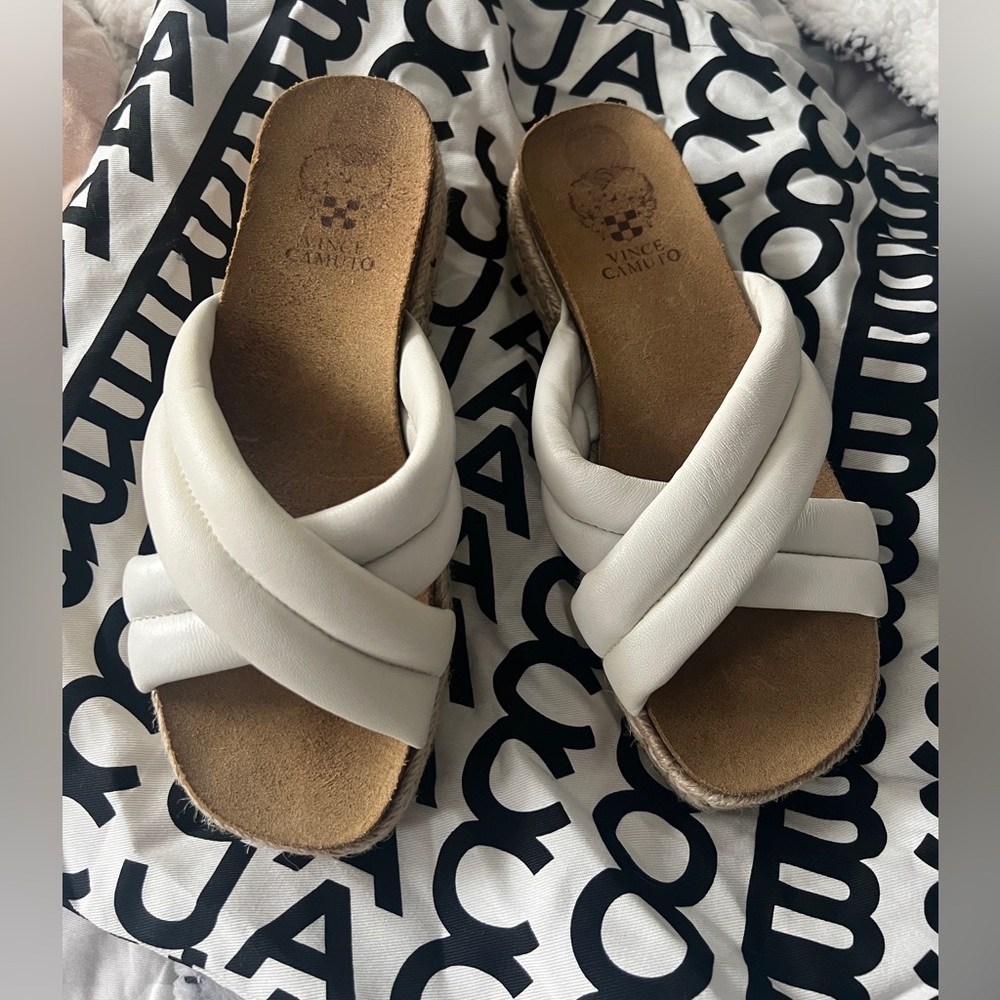 Vince Camuto White Braided Crossover Slide Mules